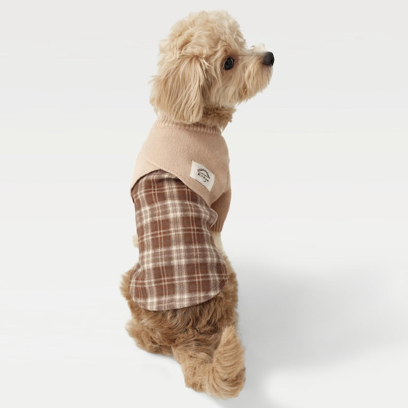 Plaid Patchwork Pet Knit Cardigan: Cat Dog Fall Winter Wear