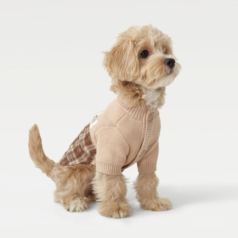 Plaid Patchwork Pet Knit Cardigan: Cat Dog Fall Winter Wear