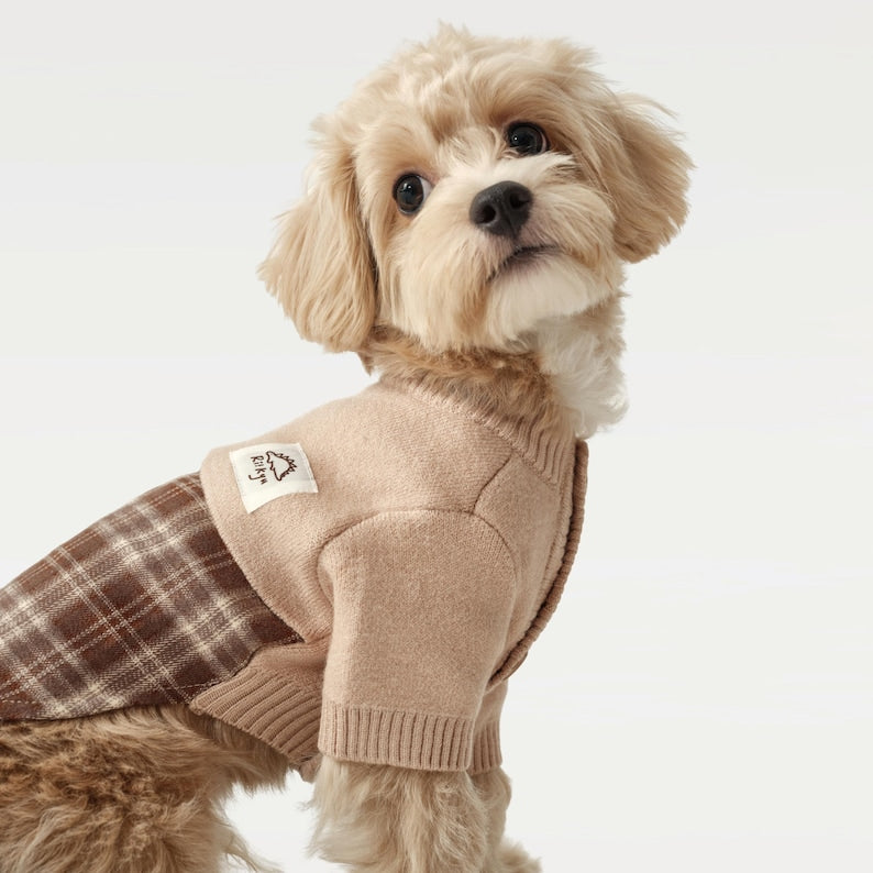 Plaid Patchwork Pet Knit Cardigan: Cat Dog Fall Winter Wear