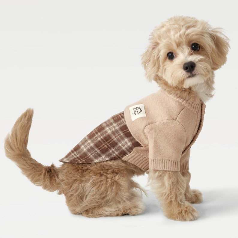 Plaid Patchwork Pet Knit Cardigan: Cat Dog Fall Winter Wear