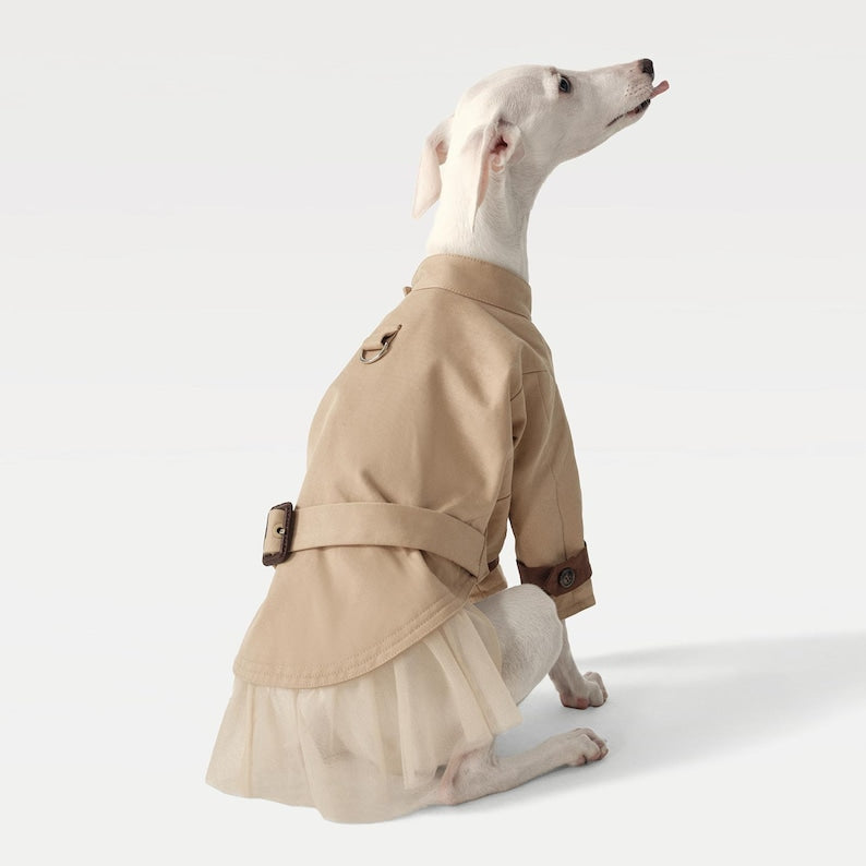 Classic Tulle Pet Trench Coat Dress: Cat Dog Elegant Wear